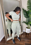 Green High-waisted  Acid Wash set