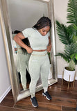 Green High-waisted  Acid Wash set