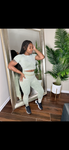 Green High-waisted  Acid Wash set