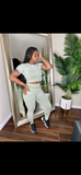 Green High-waisted  Acid Wash set