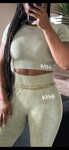 Green High-waisted  Acid Wash set