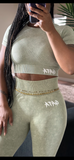 Green High-waisted  Acid Wash set
