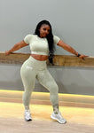 Green High-waisted  Acid Wash set