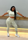 Green High-waisted  Acid Wash set
