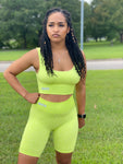 Neon Green Leopard Biker Set