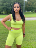 Neon Green Leopard Biker Set