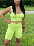 Neon Green Leopard Biker Set